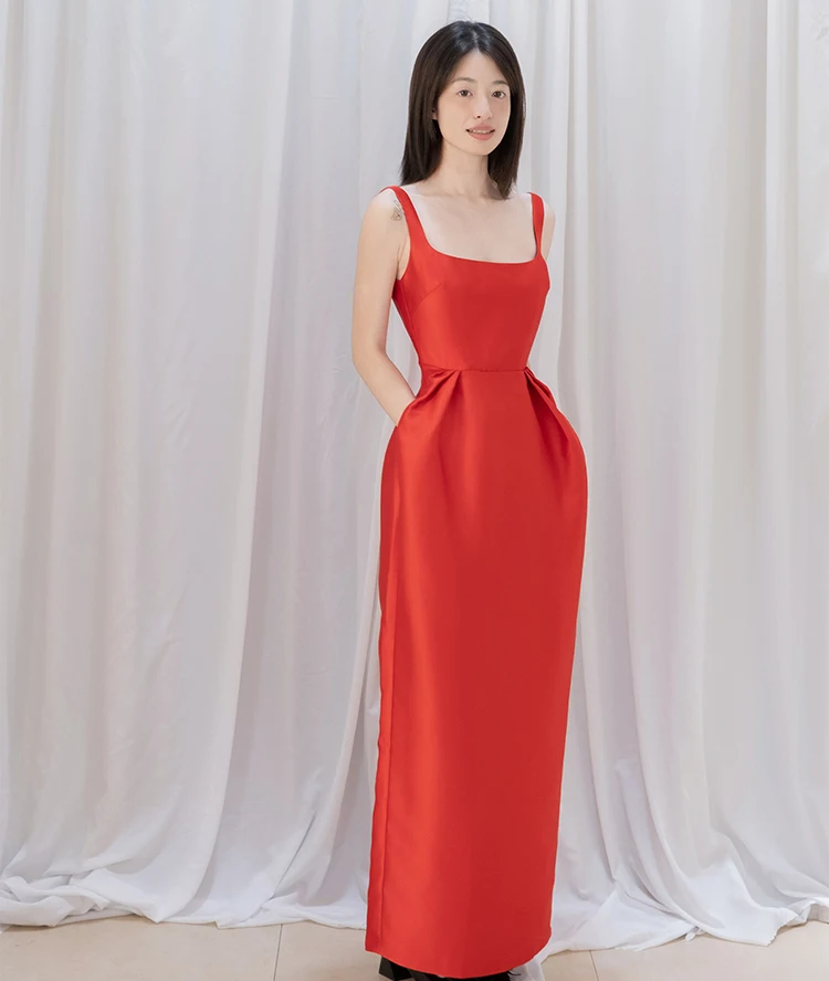 Lautaro Spring Summer Autumn Praty Birthday Evening Dresses Woman Elegant Luxury Red Prom Spaghetti Strap Satin Maxi Dress 2025