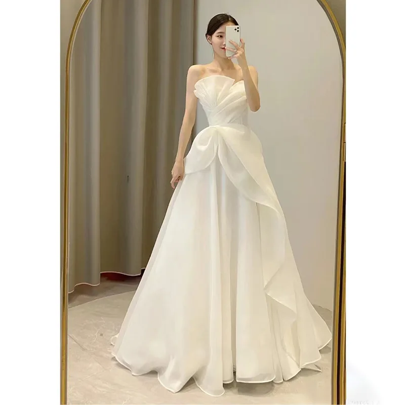 wedding dresses 2025 new bridal light luxury travel photo simple white dress wedding welcome dress graduation celebration dress