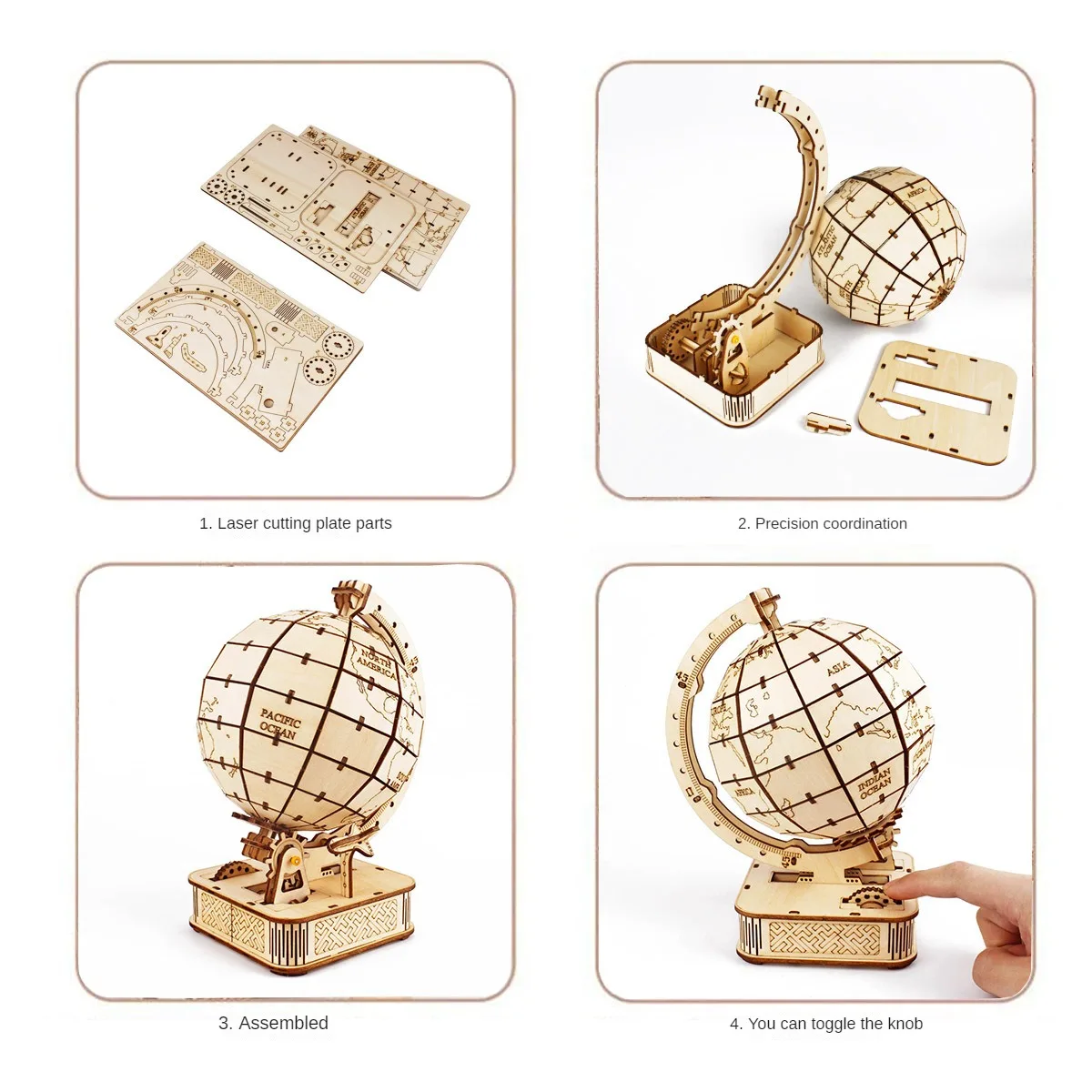 3D Globe Wooden Puzzle Toy Mechanical Assemble Building Block Earth Model Set for Teen DIY Geography World Map Toy Gift To Build