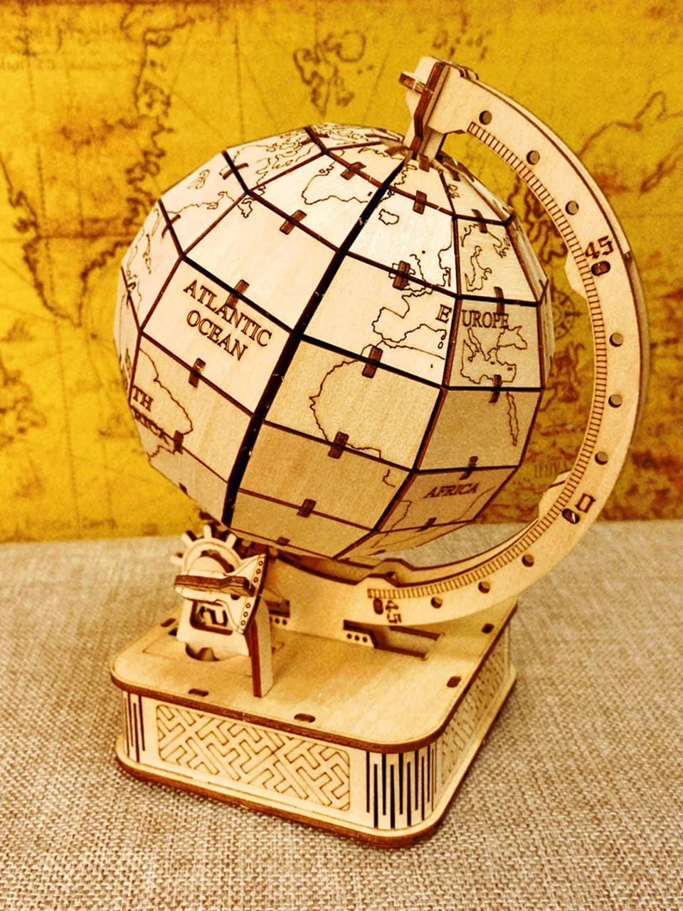 3D Globe Wooden Puzzle Toy Mechanical Assemble Building Block Earth Model Set for Teen DIY Geography World Map Toy Gift To Build