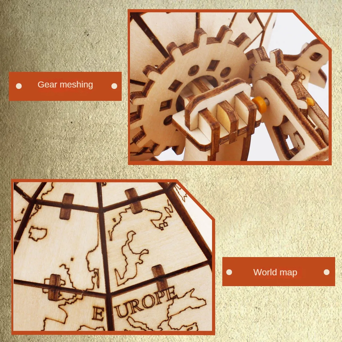 3D Globe Wooden Puzzle Toy Mechanical Assemble Building Block Earth Model Set for Teen DIY Geography World Map Toy Gift To Build