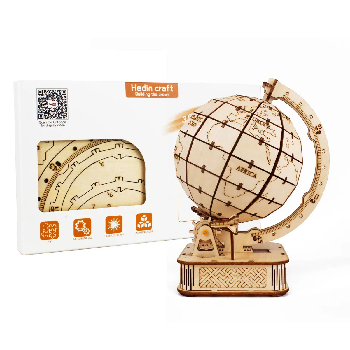 3D Globe Wooden Puzzle Toy Mechanical Assemble Building Block Earth Model Set for Teen DIY Geography World Map Toy Gift To Build