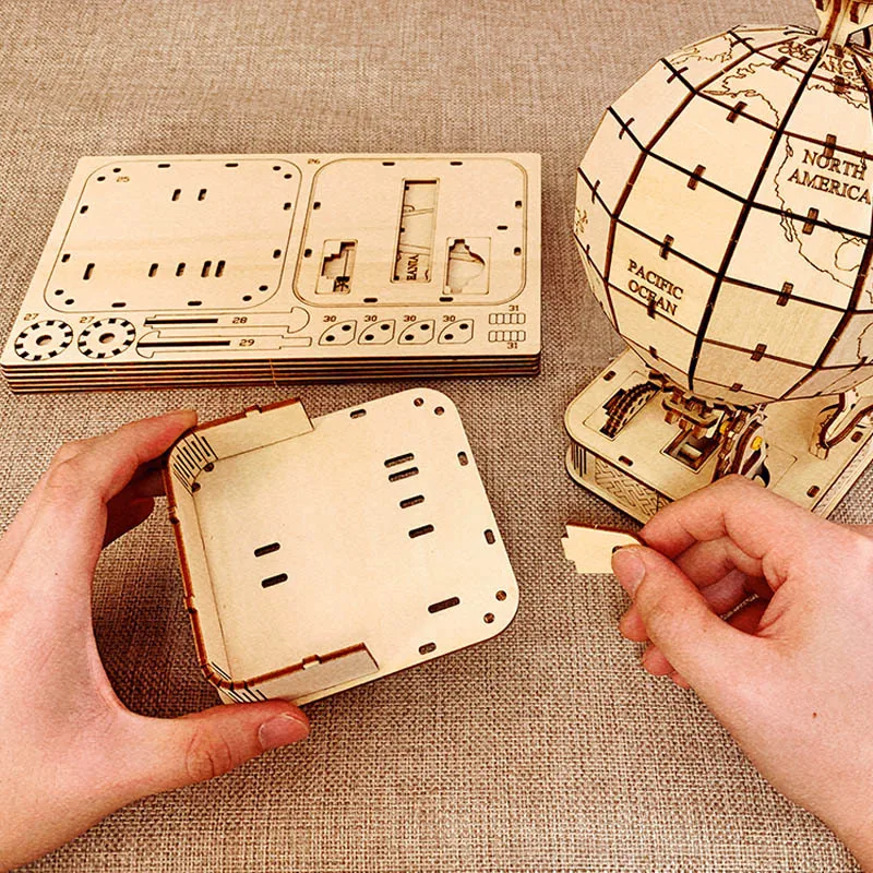 3D Globe Wooden Puzzle Toy Mechanical Assemble Building Block Earth Model Set for Teen DIY Geography World Map Toy Gift To Build