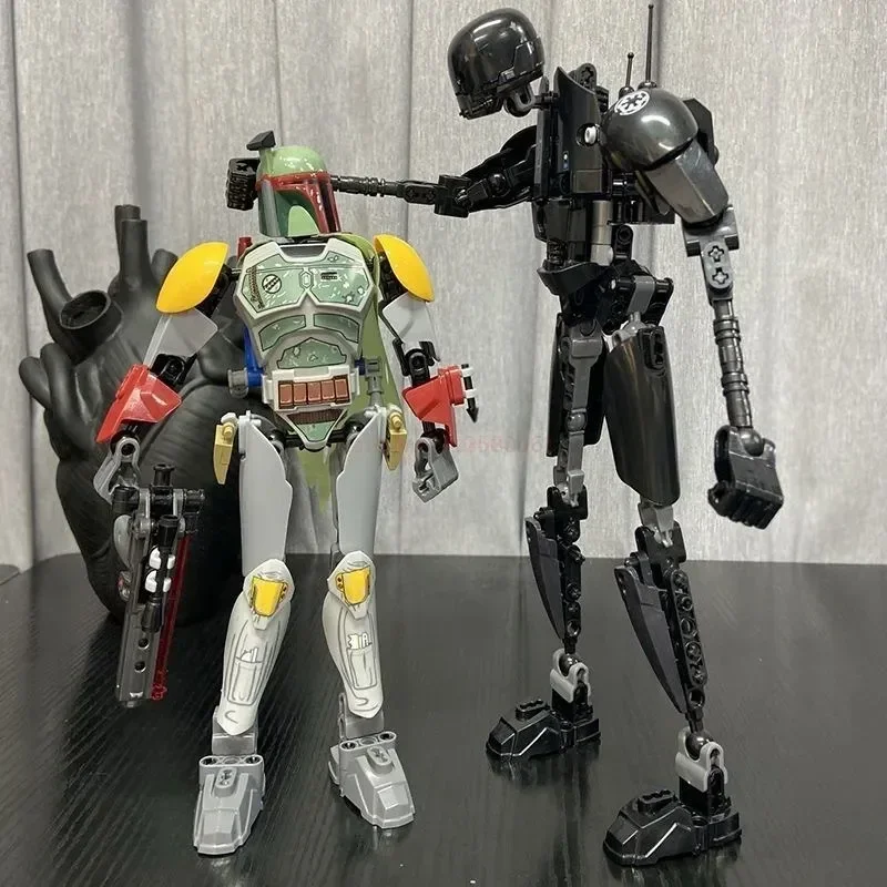 452pcs Star War Anime Figure Battle With Lightsabers Model Dolls Mandalorian Assembling Handmade Ornaments Decor Boy Toy Gift