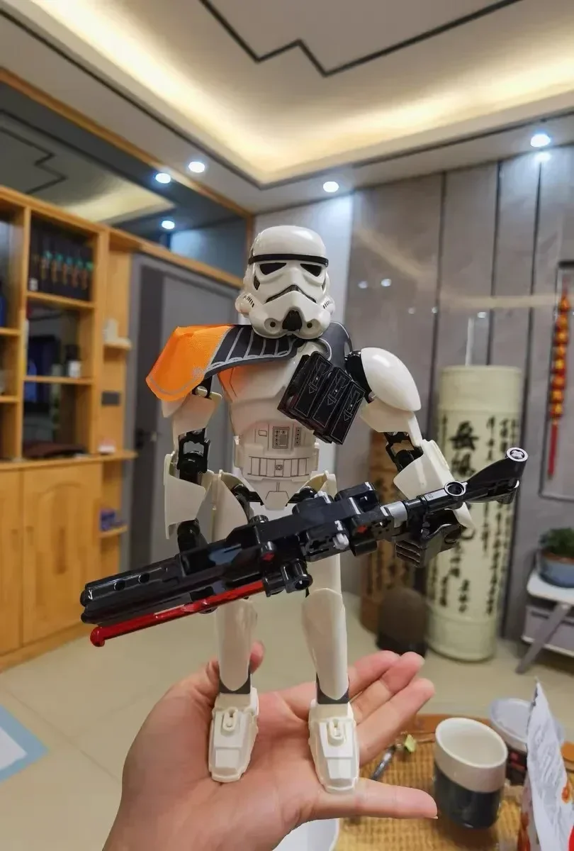 452pcs Star War Anime Figure Battle With Lightsabers Model Dolls Mandalorian Assembling Handmade Ornaments Decor Boy Toy Gift
