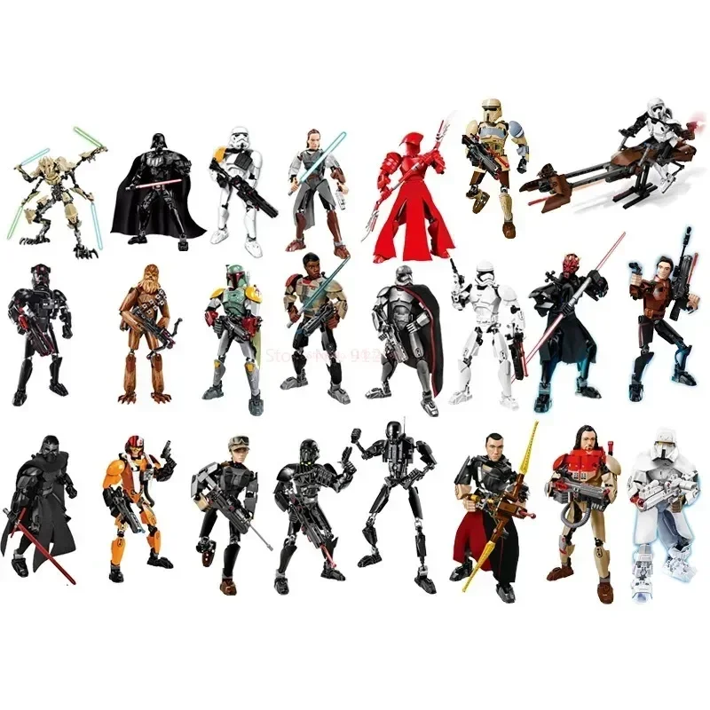 452pcs Star War Anime Figure Battle With Lightsabers Model Dolls Mandalorian Assembling Handmade Ornaments Decor Boy Toy Gift