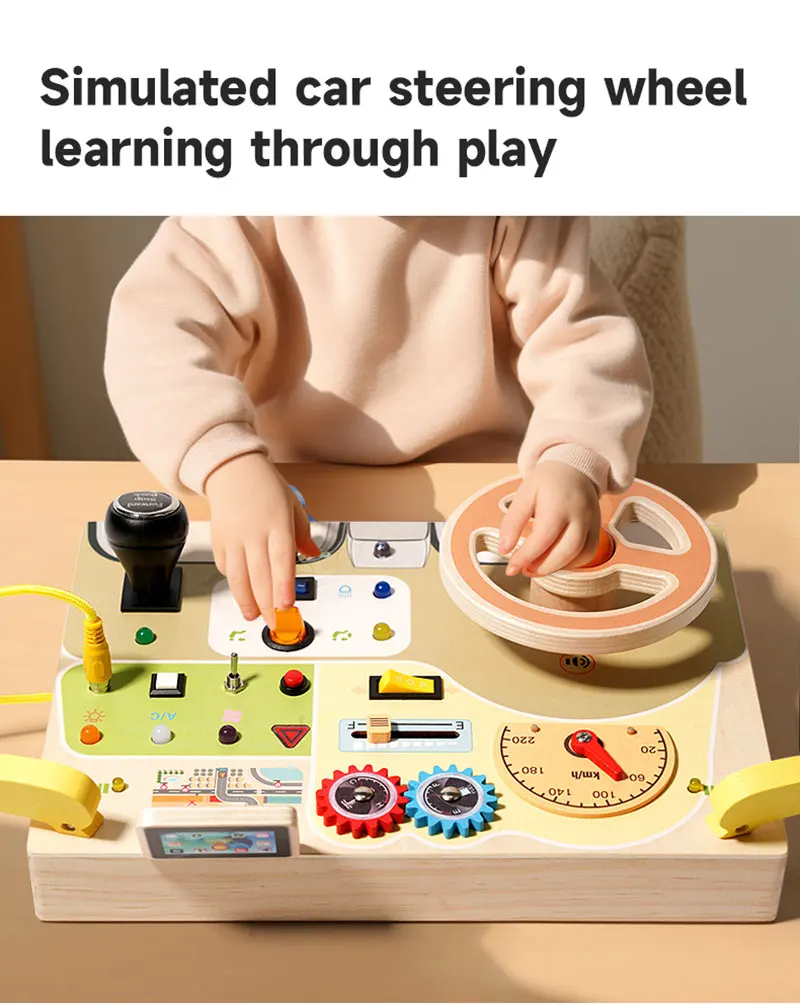 Montessori Busy Board Children Toys Led Light Switch Simulate Car Steering Wheel Travel Activities Sensory Game Educational Toys