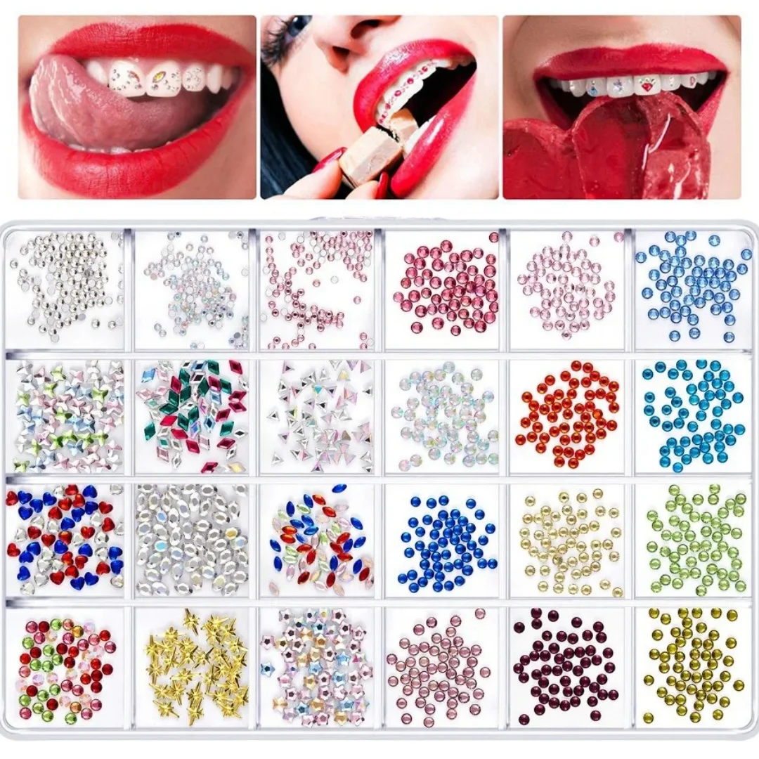 1350pcs Tooth Gem Kit Various Shapes Fashionable Teeth Jewelry Gem Personalized Dental Decoration for Girls Boys Party Decor