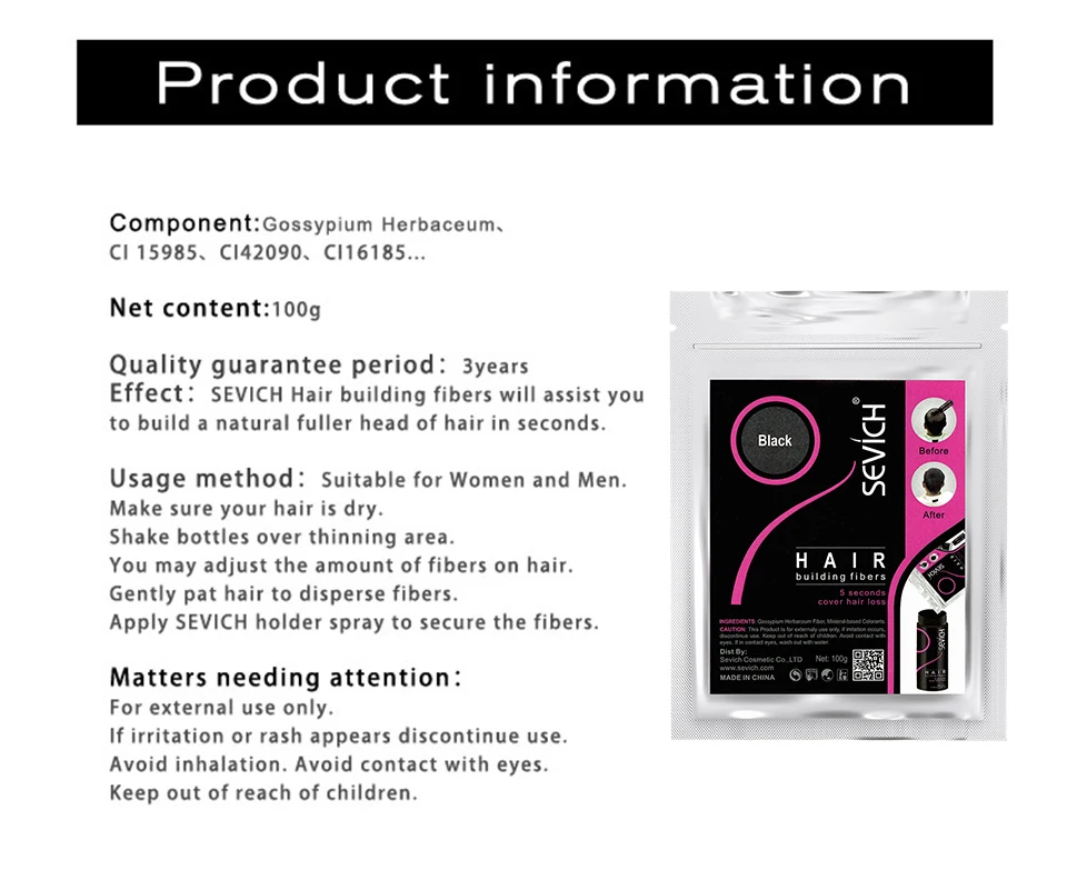 SEVICH Hair Fiber 100g Keratin Hair Fiber Thickening Powder Hair Building Fiber Spray Instant Regrowth Powder Hair Loss Conceale