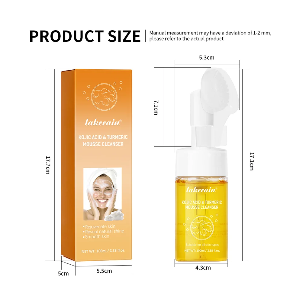 Lakerain 100ml Turmeric Cleansing Mousse Brightening Face Wash Foam Face Cleanser Oil Control Blackhead Remover Skin Cleansing