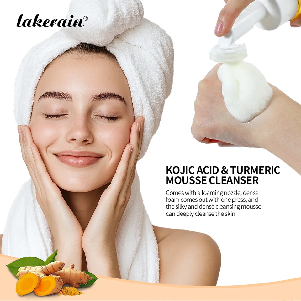 Lakerain 100ml Turmeric Cleansing Mousse Brightening Face Wash Foam Face Cleanser Oil Control Blackhead Remover Skin Cleansing
