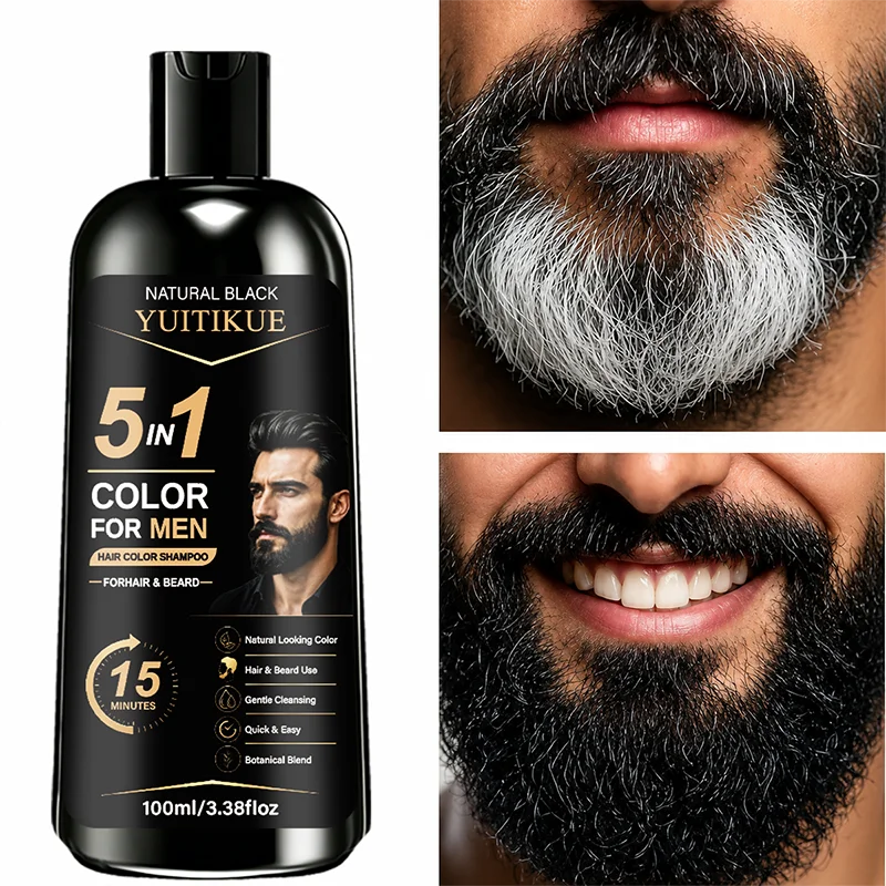 YUITIKUE Men Hair Beard Coloring Shampoo Plant Mild Gray Hair Cover Home Easy Hair Care