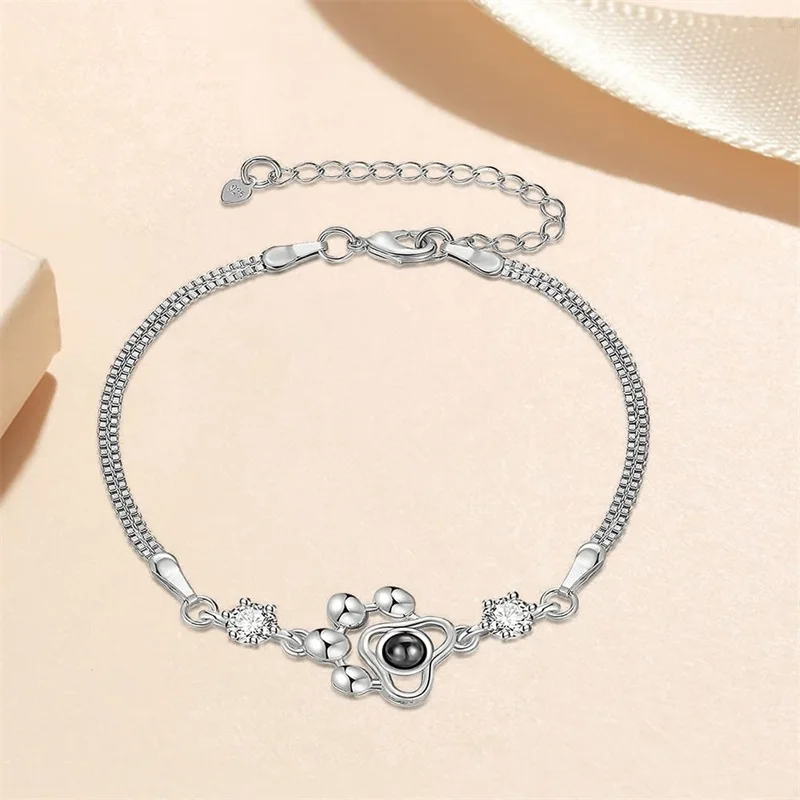 Personalized Photo Projection Bracelet Dog Paw Memorial Pendant Bracelet for Dog Cat Owners Custom Print Photo Dog Paw Bracelet