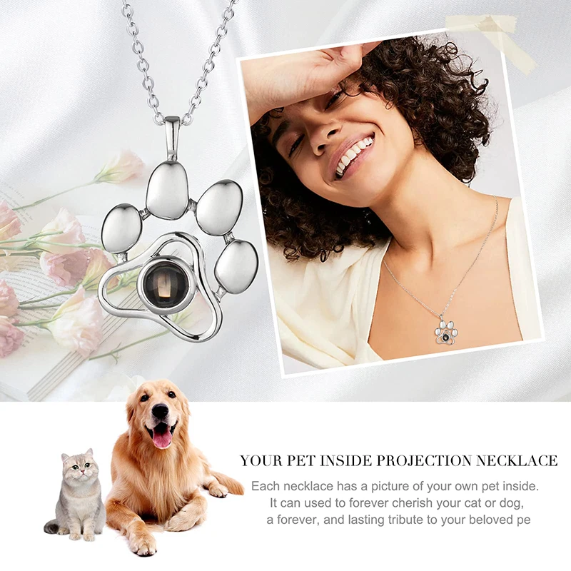 Personalized Photo Projection Bracelet Dog Paw Memorial Pendant Bracelet for Dog Cat Owners Custom Print Photo Dog Paw Bracelet