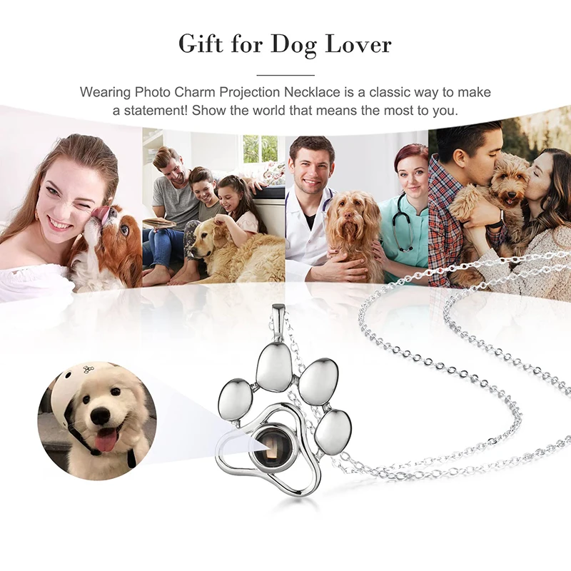 Personalized Photo Projection Bracelet Dog Paw Memorial Pendant Bracelet for Dog Cat Owners Custom Print Photo Dog Paw Bracelet