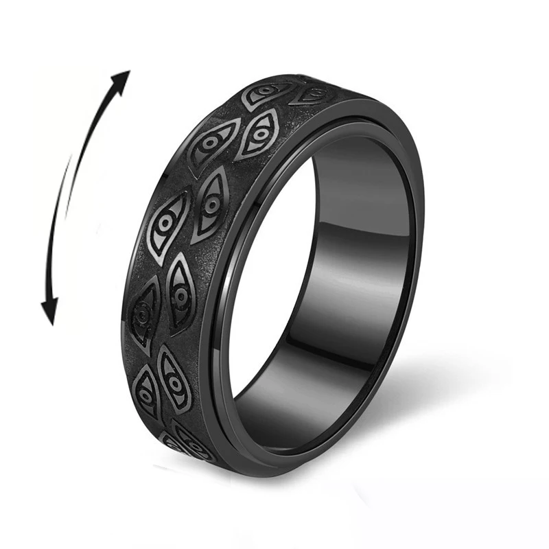 Anti Stress Stainless Steel Anxiety Relaxing Ring for Men Carved Eye Of God Rotatable Finger Rings Couples Jewelry Bague Homme