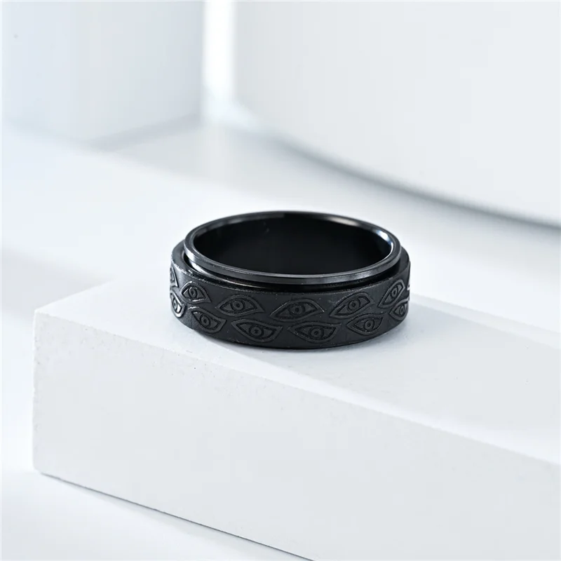 Anti Stress Stainless Steel Anxiety Relaxing Ring for Men Carved Eye Of God Rotatable Finger Rings Couples Jewelry Bague Homme