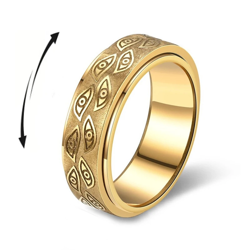 Anti Stress Stainless Steel Anxiety Relaxing Ring for Men Carved Eye Of God Rotatable Finger Rings Couples Jewelry Bague Homme