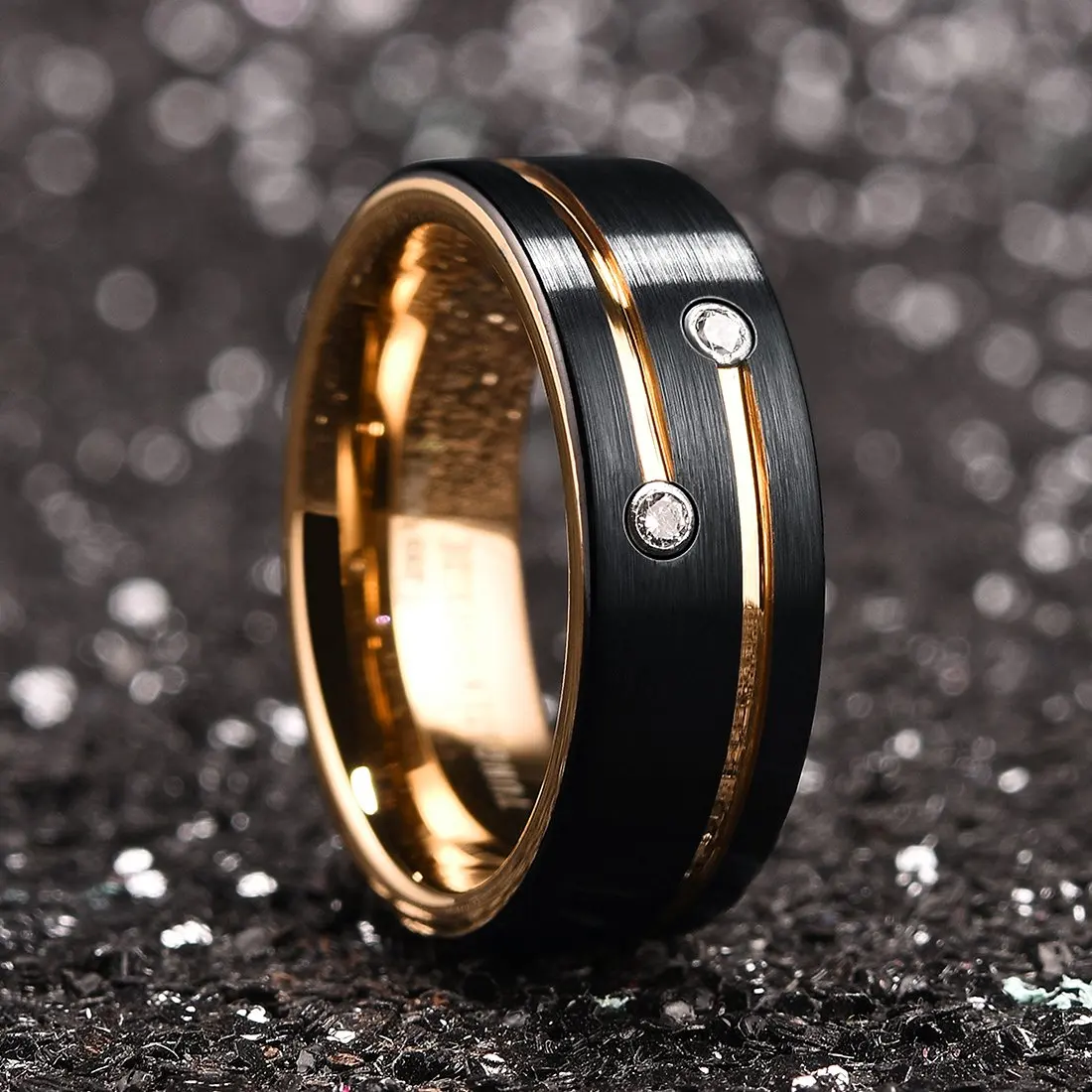 Fashion Men’s Silver Color Black Stainless Steel Ring Groove Multi-Faceted Ring For Men Women Engagement Ring Anniversary Gifts