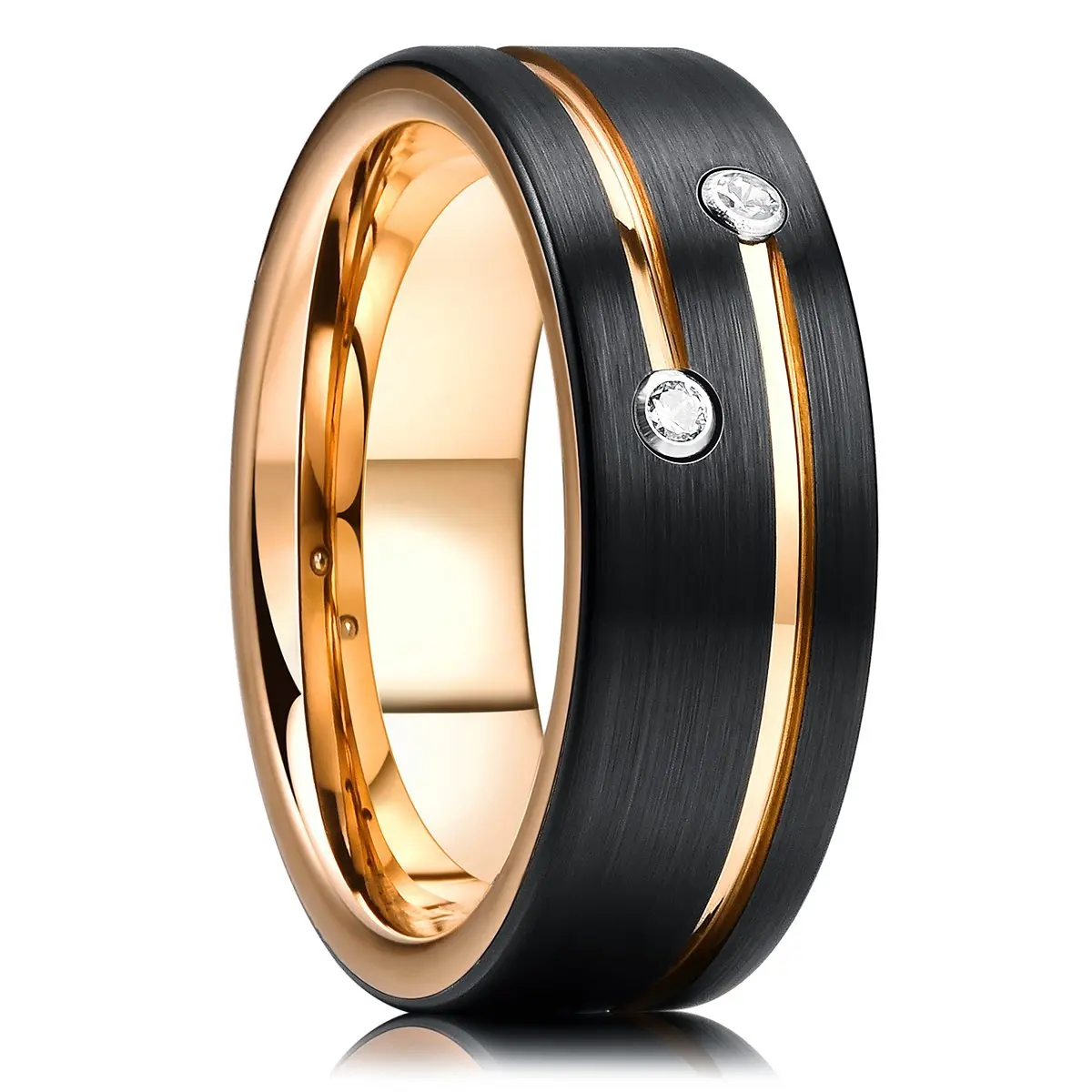 Fashion Men’s Silver Color Black Stainless Steel Ring Groove Multi-Faceted Ring For Men Women Engagement Ring Anniversary Gifts