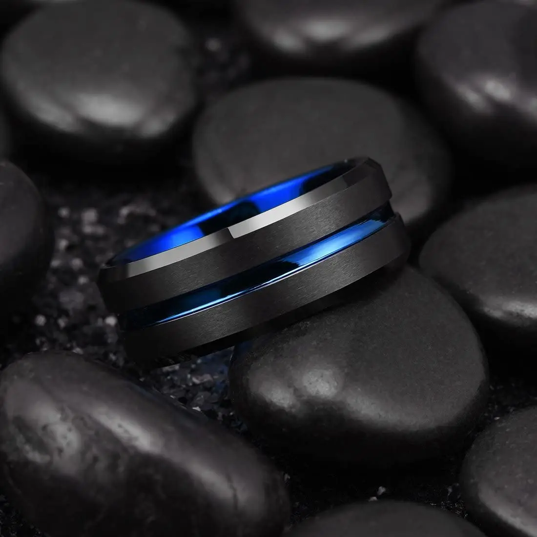 Fashion Men’s Silver Color Black Stainless Steel Ring Groove Multi-Faceted Ring For Men Women Engagement Ring Anniversary Gifts