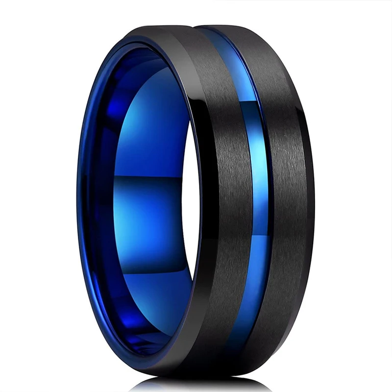 Fashion Men’s Silver Color Black Stainless Steel Ring Groove Multi-Faceted Ring For Men Women Engagement Ring Anniversary Gifts