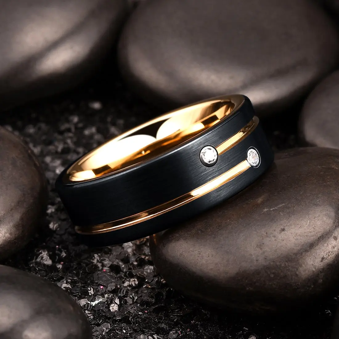 Fashion Men’s Silver Color Black Stainless Steel Ring Groove Multi-Faceted Ring For Men Women Engagement Ring Anniversary Gifts