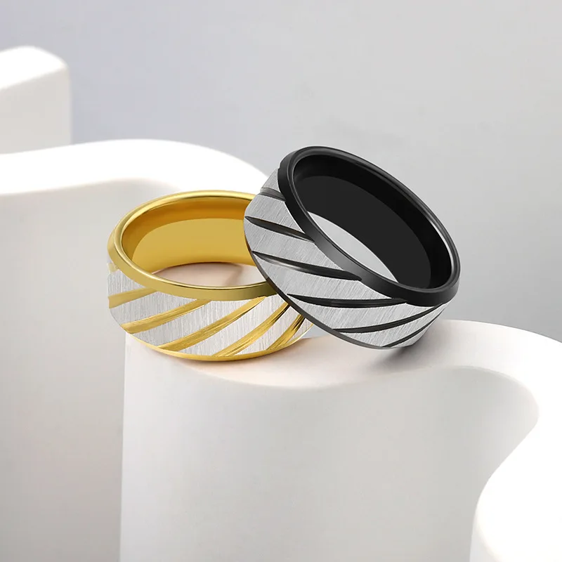 8Mm Fashion Frosted Wave Carved Matter Knuckle Ring For Men Blue Stainless Steel Wheel Twill Male Ring Jewelryanillo Hombre