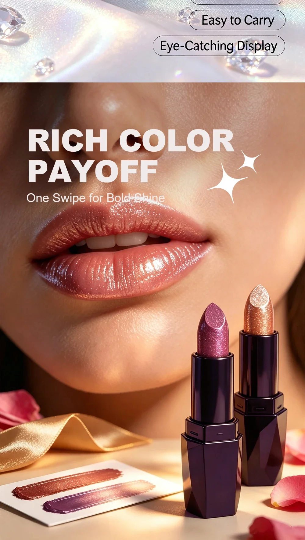 Metallic Twinkling Lipstick Moisturizing Lip Color Waterproof Lasting Pearly Lip Gloss Brilliant Charming Lips Cosmetic