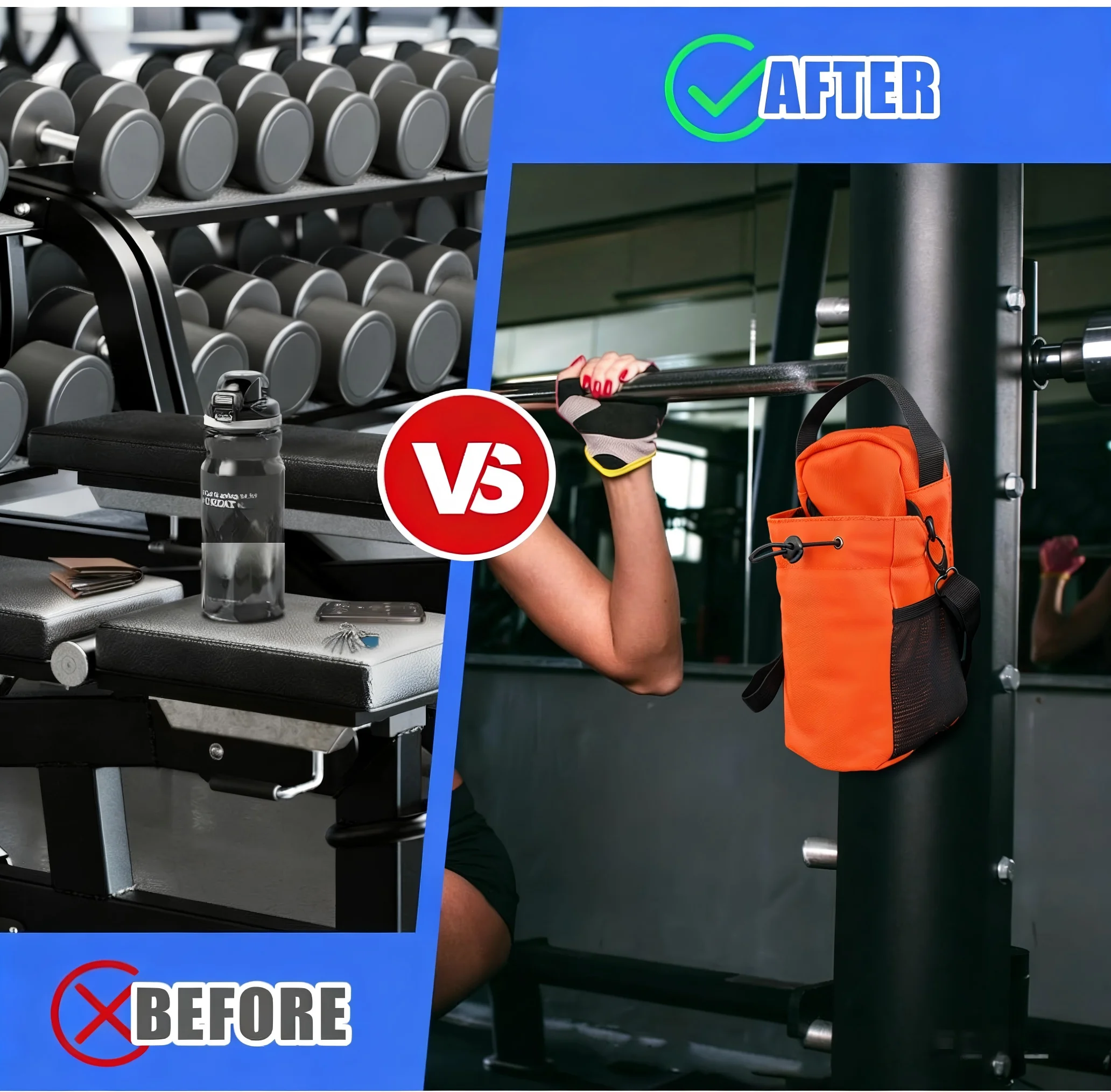 Orange Strong Magnetic Gym Water Bottle Bag - Magnet & RFID Safe Waterproof Pouch for Workout Travel