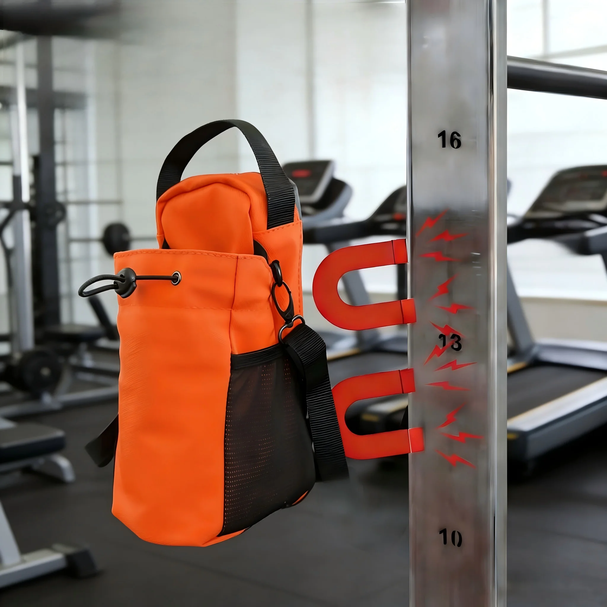 Orange Strong Magnetic Gym Water Bottle Bag - Magnet & RFID Safe Waterproof Pouch for Workout Travel