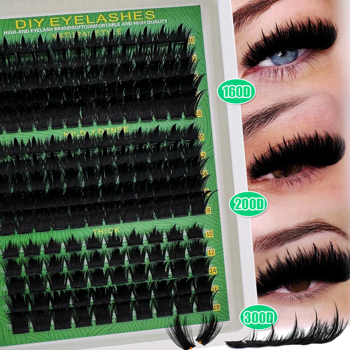 Spikes Lash Cluster 160D 200D 300D Thick Spiky Individuals Lashes 10-18mm Mega Wispy Eyelash Extension Fluff D Curly DIY at Home