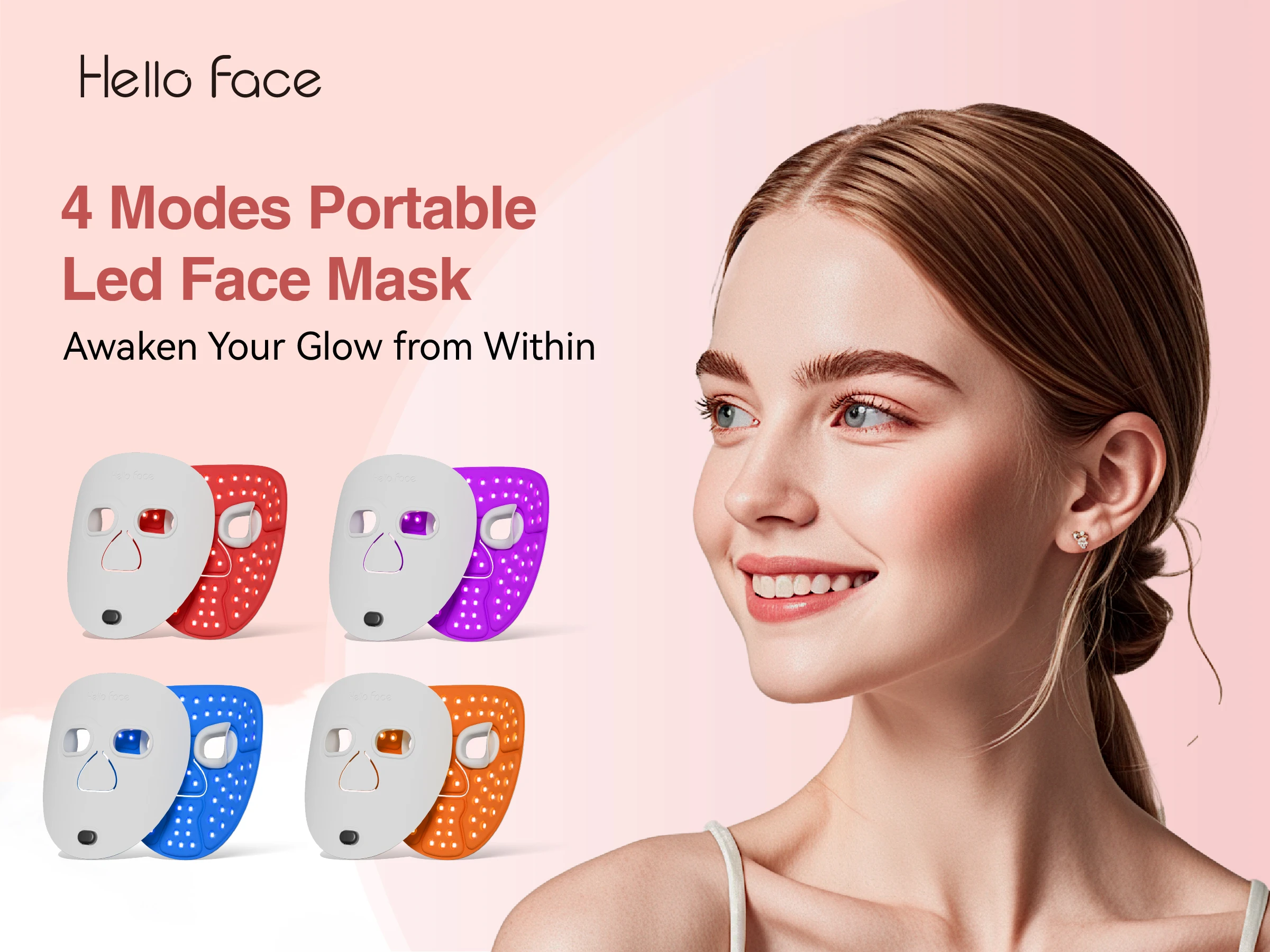 Hello Face M500S Blue Mask 630nm Red Light and 850 NIR Light Amber Light Blue Light Purple Light Therapy Face Neck Care Machine