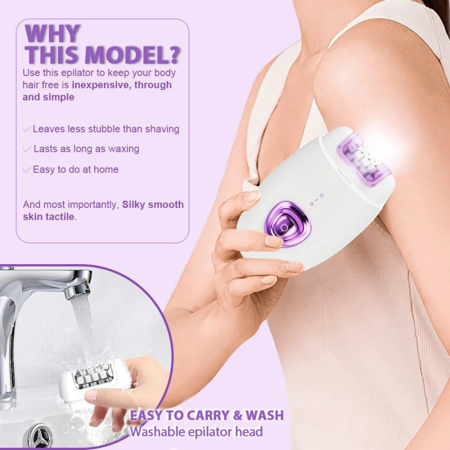 Rechargeable 2 in 1 Epilator & Electric Shaver for Facial Whole Body Hair Removal 32 Tweezers Smooth Skin 2 Speeds Hair Removal
