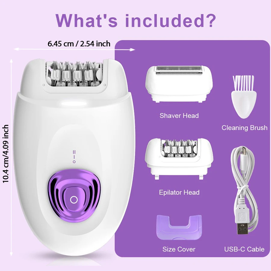 Rechargeable 2 in 1 Epilator & Electric Shaver for Facial Whole Body Hair Removal 32 Tweezers Smooth Skin 2 Speeds Hair Removal