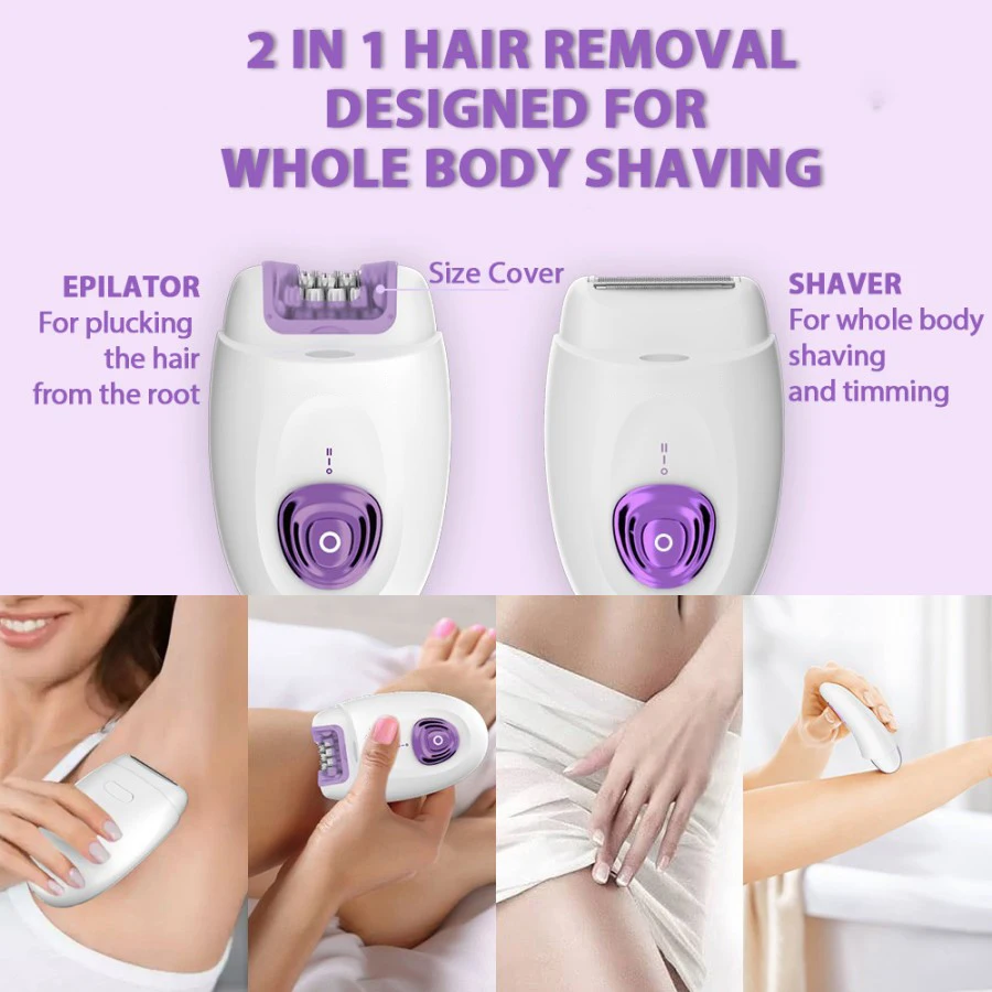 Rechargeable 2 in 1 Epilator & Electric Shaver for Facial Whole Body Hair Removal 32 Tweezers Smooth Skin 2 Speeds Hair Removal