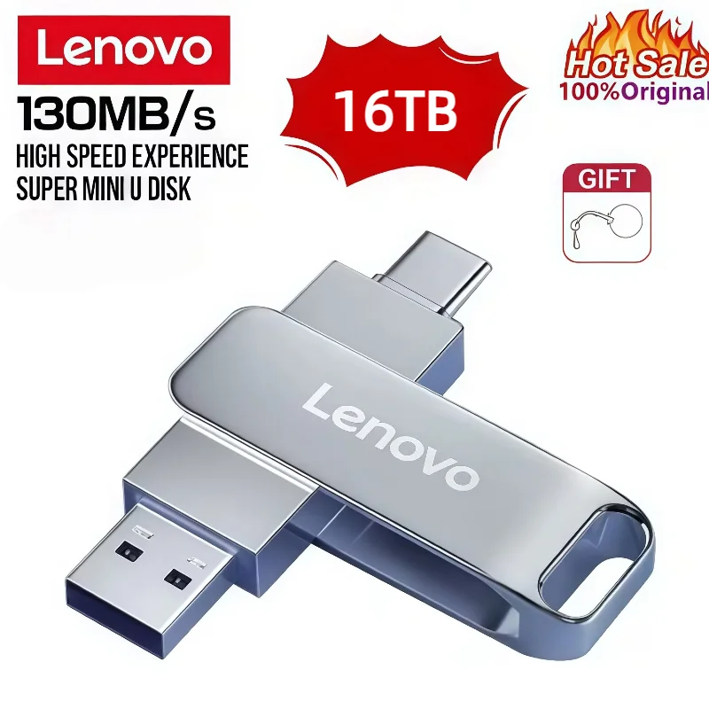 Lenovo High-Speed Type-C 2-in-1 USB Flash Drive OTG Pen Drive Memory Stick Pendrive 512GB 128GB 256GB for Phone PC Network Card