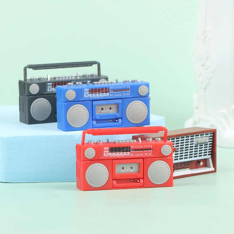 Cute 1/12 Scale Miniature Dollhouse Vintage Radio / Mini Tape-recorder Model Doll House Furniture Decoration Accessories Toy
