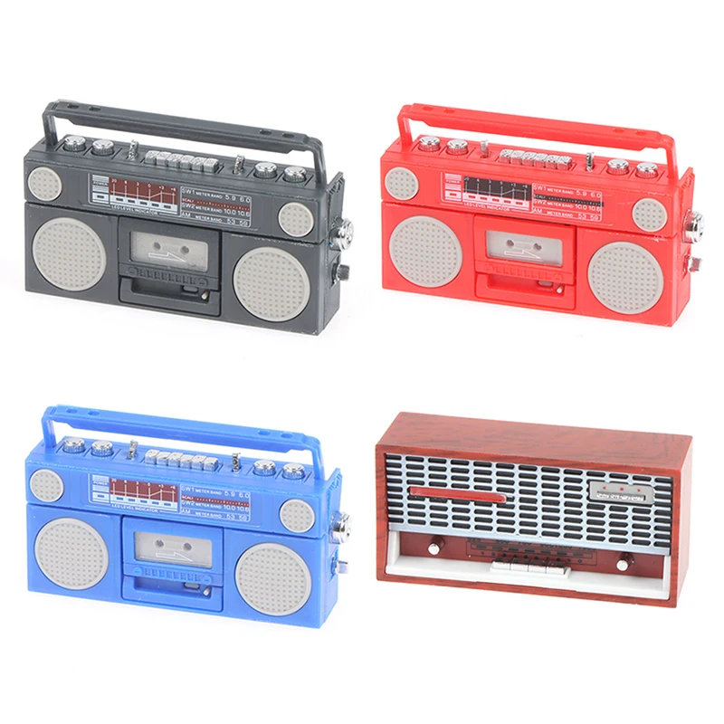 Cute 1/12 Scale Miniature Dollhouse Vintage Radio / Mini Tape-recorder Model Doll House Furniture Decoration Accessories Toy