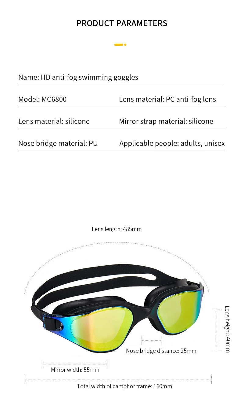 Unisex Adult Swimming Goggles – Anti-Fog Swim Glasses for Men & Women – Adjustable Silicone Waterproof Professional Swim Eyewear