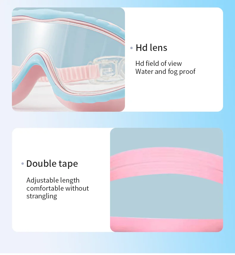 Kids Swimming Goggles for Boys & Girls (3-15 Years) - Big Frame HD View, Anti-Fog, No-Leak, Comfortable Silicone Swim Goggles
