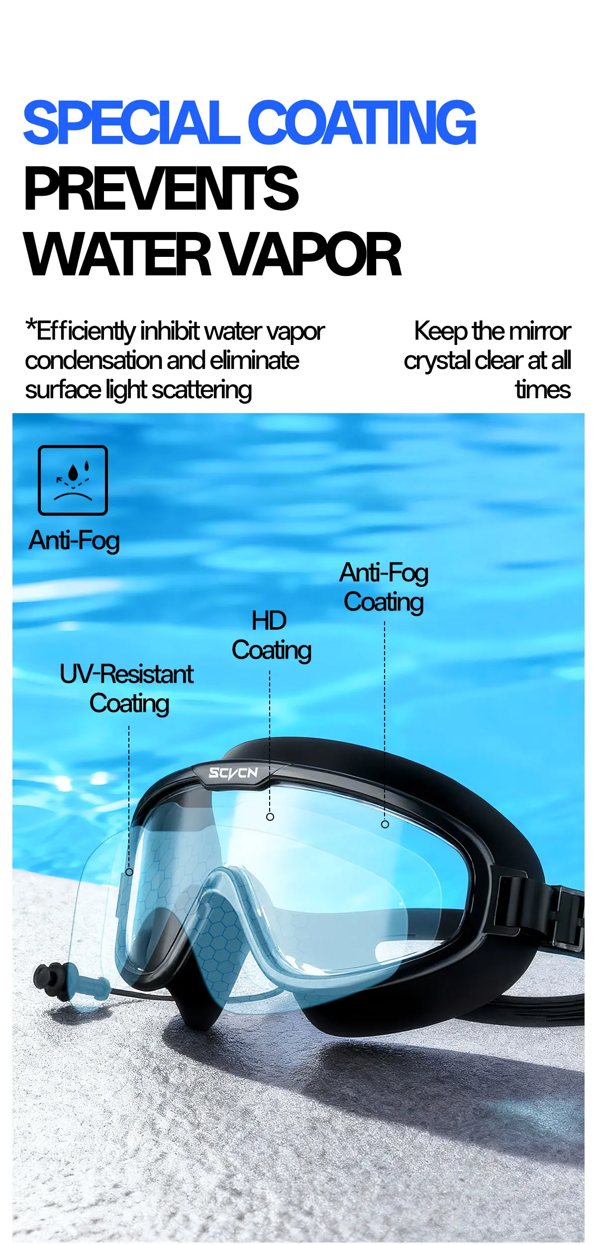 SCVCN Swimming Goggles Full Frame Swim Eyewear Clear Anti-fog Anti-ultraviolet Safe Water Lenses Accessories Triathlon Men Women
