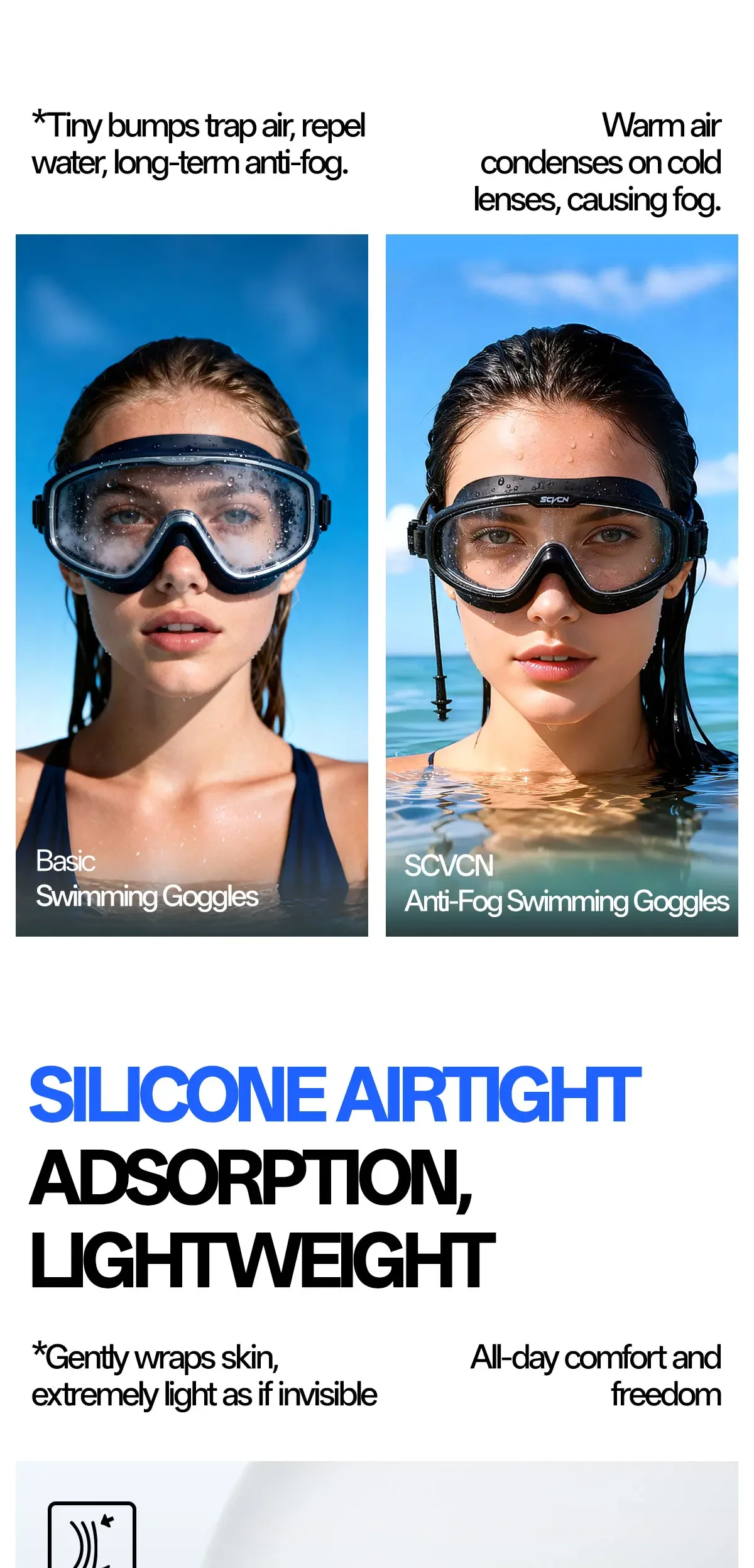 SCVCN Swimming Goggles Full Frame Swim Eyewear Clear Anti-fog Anti-ultraviolet Safe Water Lenses Accessories Triathlon Men Women