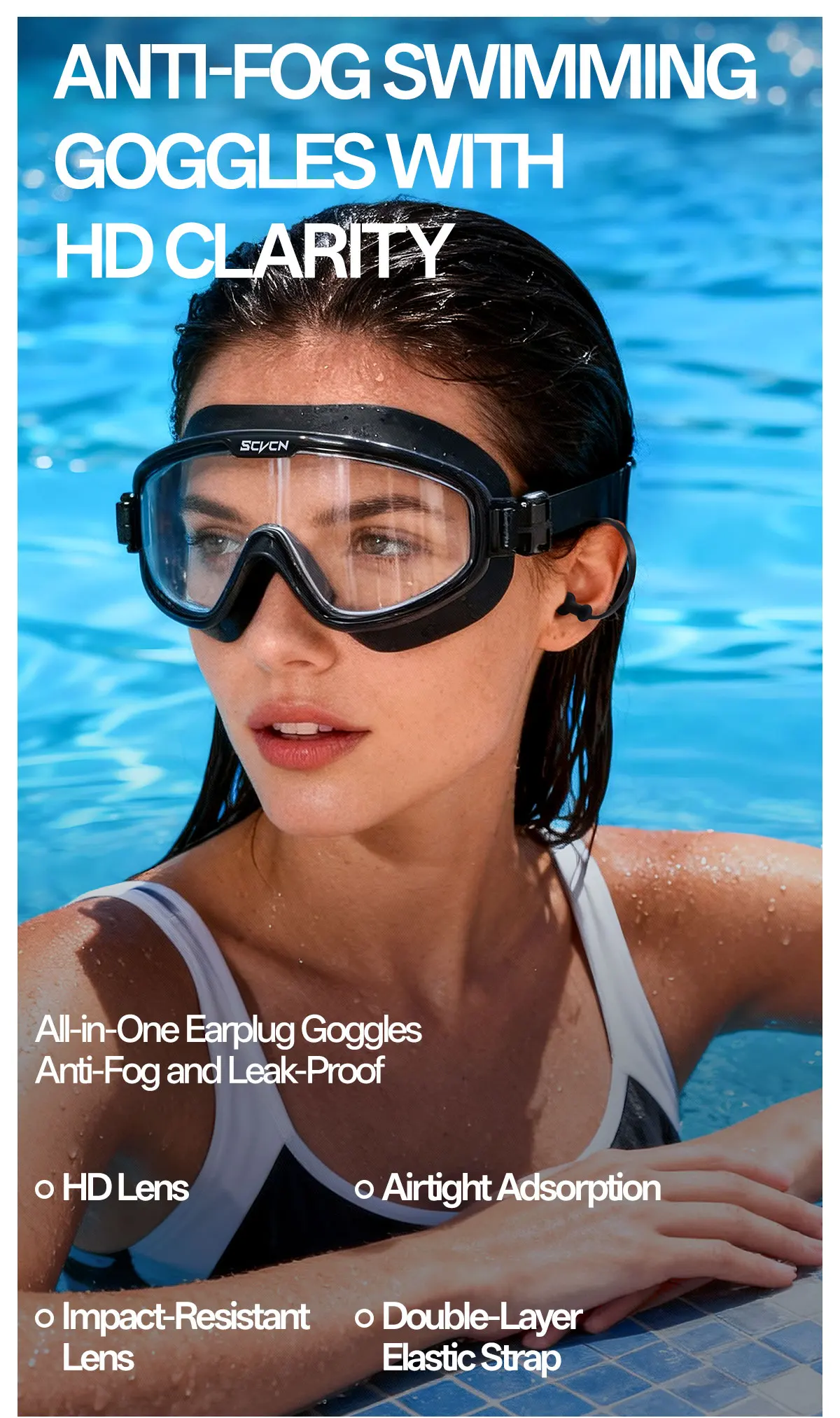 SCVCN Swimming Goggles Full Frame Swim Eyewear Clear Anti-fog Anti-ultraviolet Safe Water Lenses Accessories Triathlon Men Women