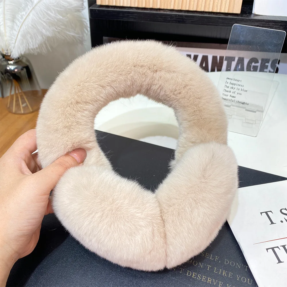 Ear Muffs For Women Winter EarWarmers Soft Warm Cable Furry Real Rex Rabbit Ear Covers For Cold Weather
