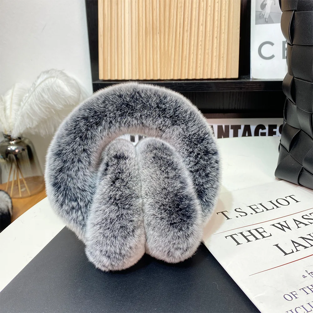 Ear Muffs For Women Winter EarWarmers Soft Warm Cable Furry Real Rex Rabbit Ear Covers For Cold Weather