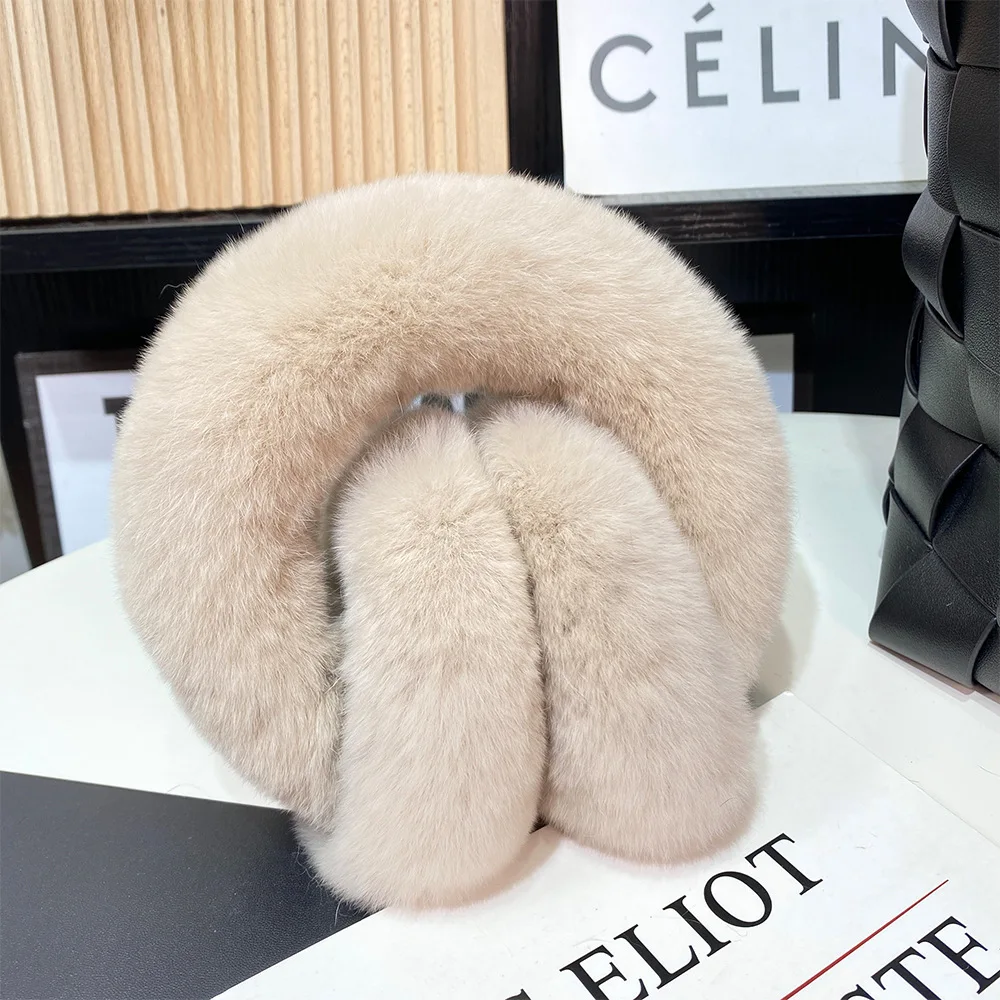 Ear Muffs For Women Winter EarWarmers Soft Warm Cable Furry Real Rex Rabbit Ear Covers For Cold Weather