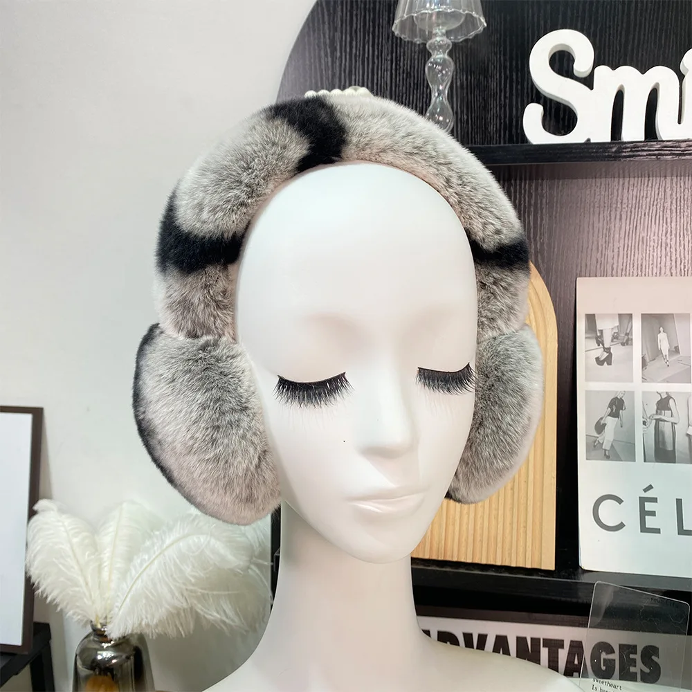 Ear Muffs For Women Winter EarWarmers Soft Warm Cable Furry Real Rex Rabbit Ear Covers For Cold Weather