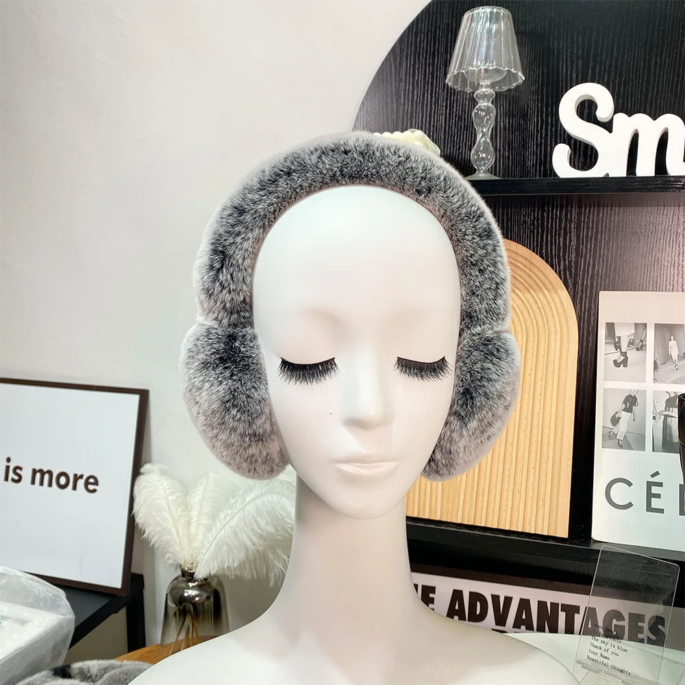 Ear Muffs For Women Winter EarWarmers Soft Warm Cable Furry Real Rex Rabbit Ear Covers For Cold Weather