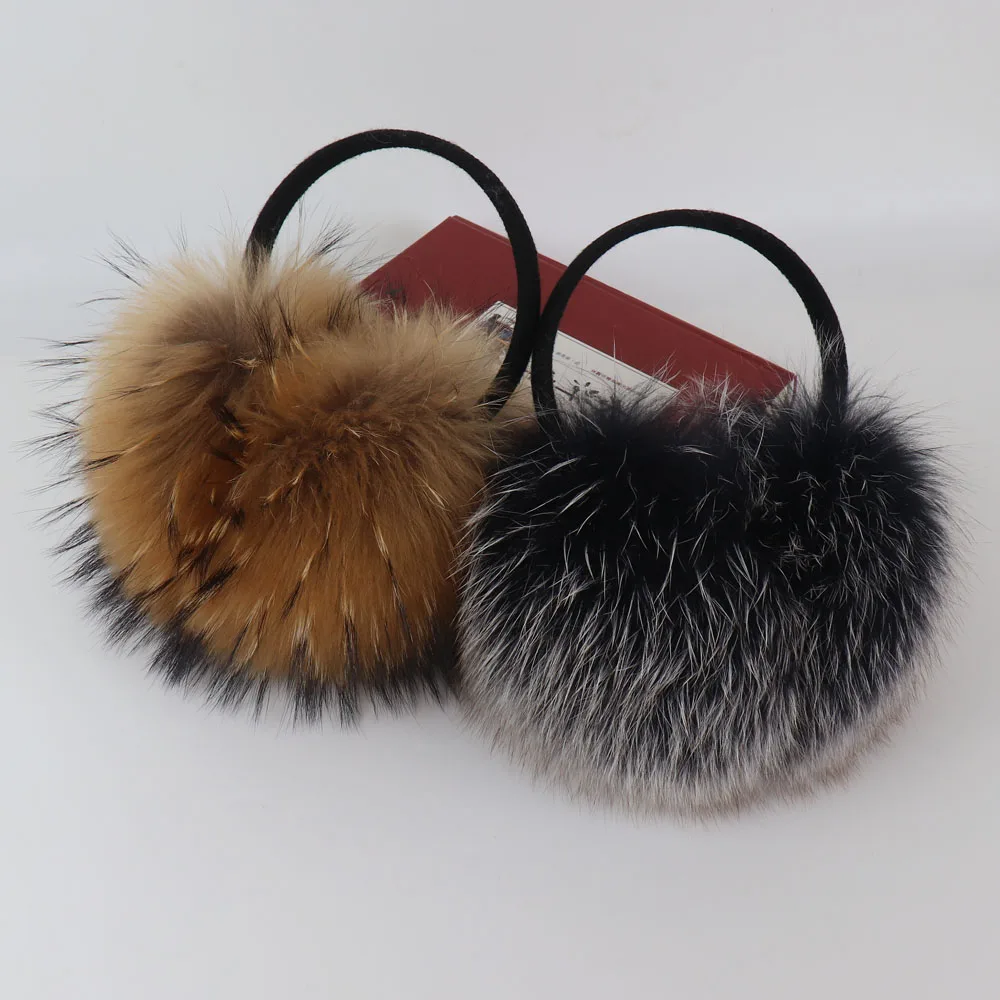 New Winter Real Fox Fur Earmuffs for Women Natural Fox Fur Scarves Dual Use Genuine Warmer Plush EarMuff Outdoor Solid Fur Scarf